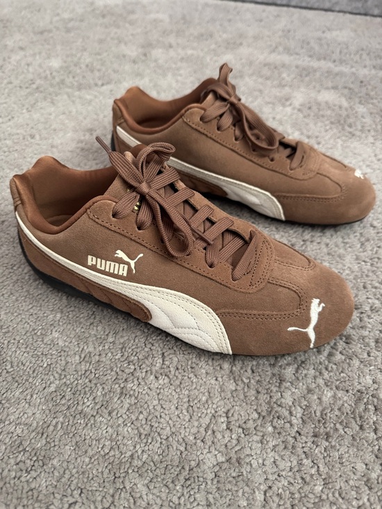 Puma Shoes - Puma Brown and White Suede Sneakers